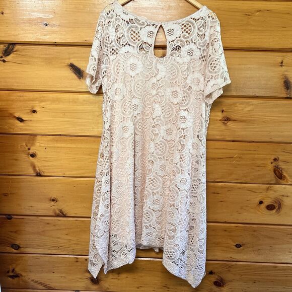 Signature by Robbie Bee Ivory Short Sleeve Lace Shark-bite Hem A-line Dress 1X - Picture 5 of 7